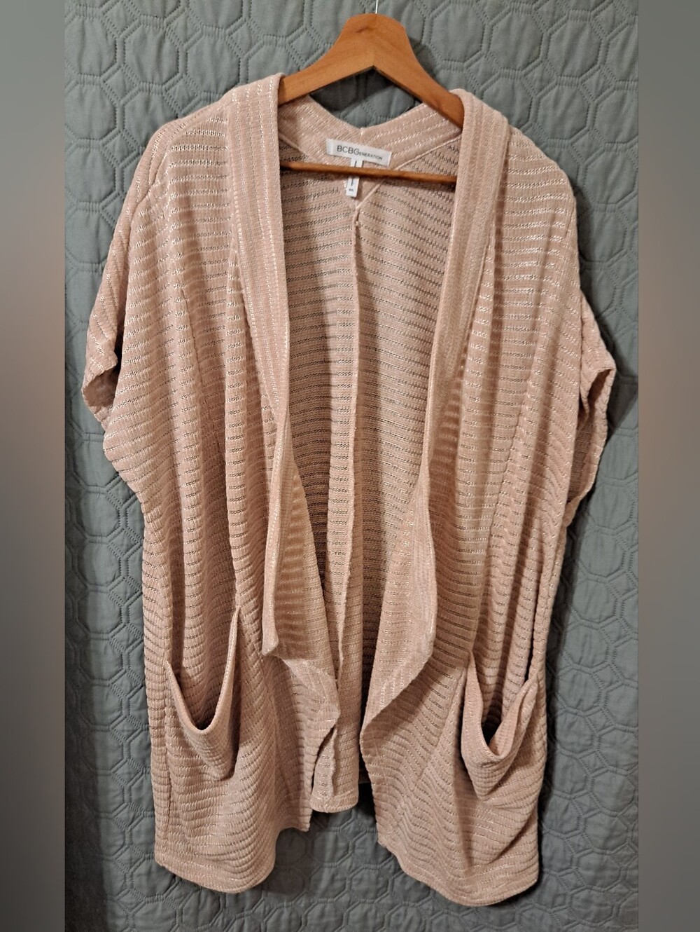 BCBGeneration Blush Open-Front Ribbed Cardigan Sleeveless Sz M/L